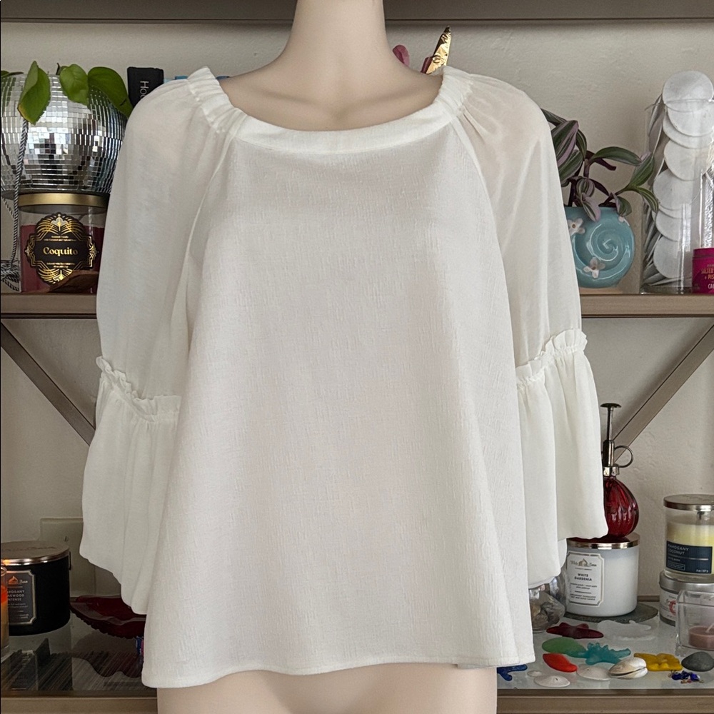 Anthropologie Cream Blouse with Ruffled Sleeves